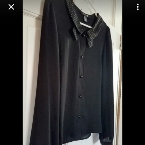 F21 black button up blouse with embellishments - Picture 3 of 3